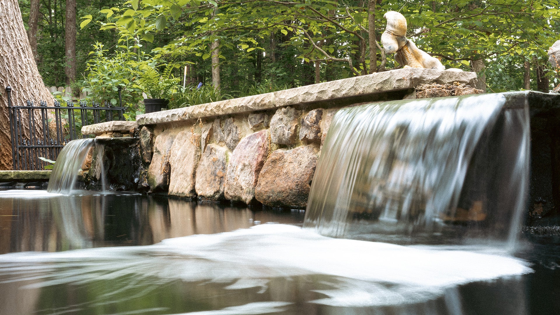 Waterfall in a natural setting with trees and rocks